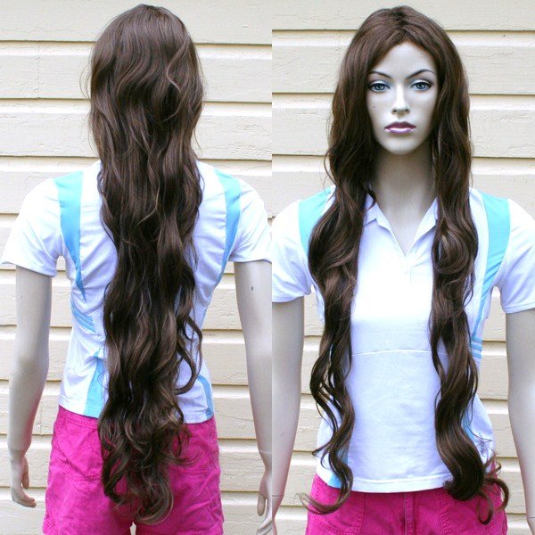 Top New Extra Long Hair Cosplay Made Wavy Brown Wig C85