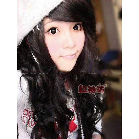 New Fashion Natural Black Long Curly Charming Man-made Party Wigs