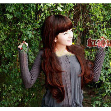 Guaranteed 100% Synthetic Dark Brown Long Beautiful Wave Hair Wigs