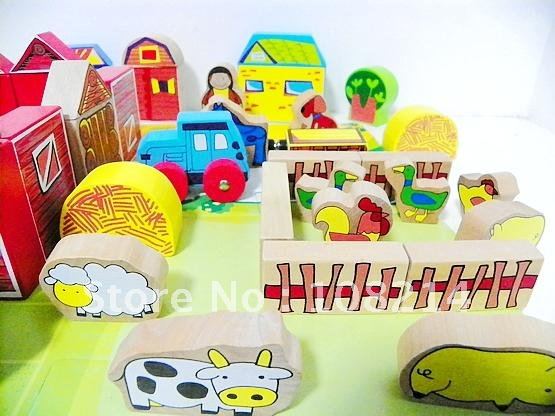 Building Block Wooden Three-dimensional Puzzle Fun Farm Educational Toys