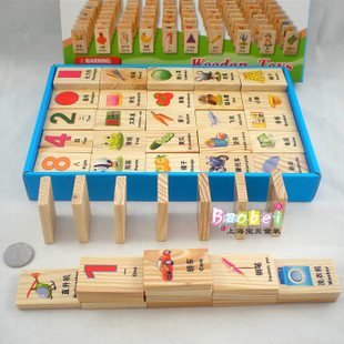 Multifunctional Children Learn English Literacy Knowledge Objects Domino Puzzle Toys Wooden Building Blocks