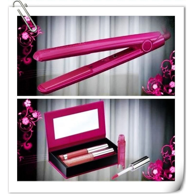 Christmas Precious Gift Pink Ceramics Hair Straightener Set
