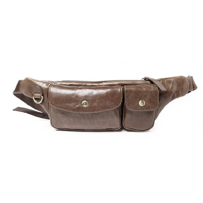 Genuine Leather Light Brown With Buttons Waist Bags