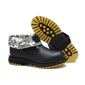 Men's Black Genuine Leather Round Toe Rubber Climbing Shoes
