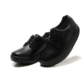 Black Leather Lace-up Women's Walking Shoes