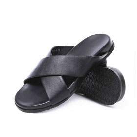 Genuine Leather Brown Flat Bottom Men's Flip Flops