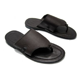Black Leather Flat Bottom Men's Flip Flops