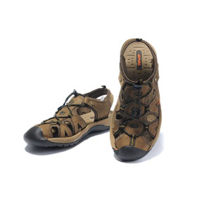 Men's Cow Leather Round Toe Lace-up Beach Sandals
