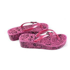 EVA & Rubber Red With Butterfly Images On Women's Flip Flops