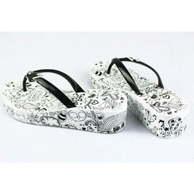 White & Black Rubber With Images On Women's Flip Flops