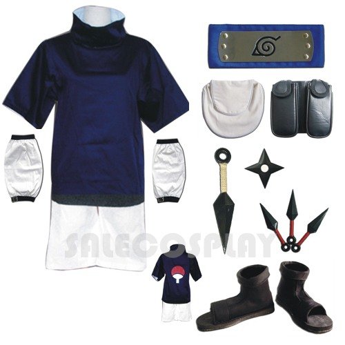 Naruto Uchiha Sasuke Cosplay Costume Outfit Uniform Blue Whole Set