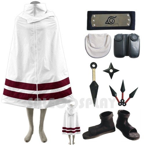 Naruto Leaf Village Robe Cloak Uniform Cosplay Costume Full Set