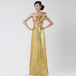 Newest Design One Shoulder Chiffon Sequined Prom Dress