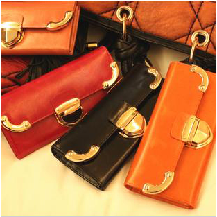 Free Shipping Women's Genuine Leather Fashion Wallets Gold-rimmed Purse Wholesale