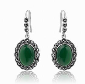 Huge 18K 3.50CT Diamond & 4.60CT Emerald Dangle Earrings