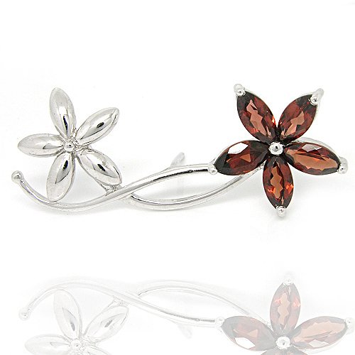 Red 925 Silver Plated Platinum Flower Shape Brooch