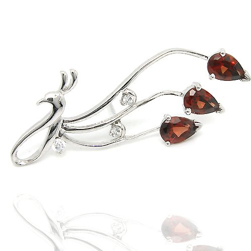 Red 925 Silver Natural Garnet A Grade Brooch