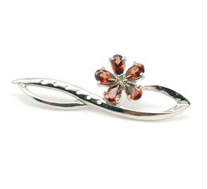 Red Flower Silver Natural Garnet Brooch