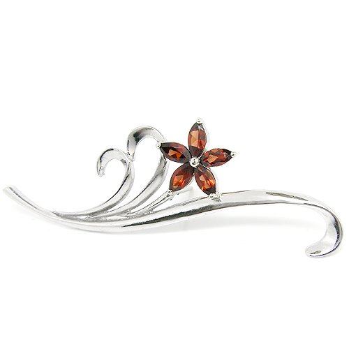 A Grade Red Natural Garnet Silver Brooch