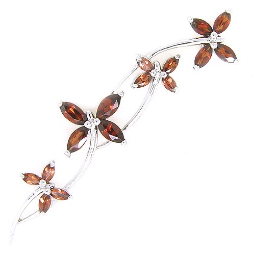Free Shipping Natural Garnet with 925 Silver Flower Shape Brooch