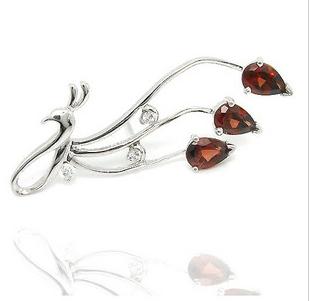 Free Shipping Natural Garnet with 925 Silver Brooch
