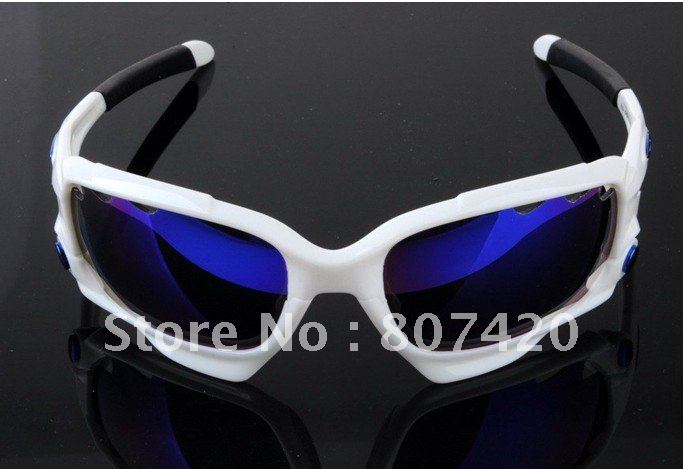 Men's Sports Sunglasses White Frame Black Earsocks Blue Iridium Lens-2 Extra Pairs Exchangeable Len