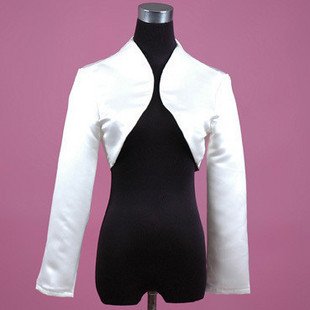 Satin Long Sleeve Shawls White High Tunic Bolero Organza Bridal Jacket