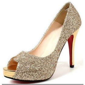 BS001 Custom Made Shining Sequined High Heel Round Toe Shoes Wedding Shoes Party Shoes