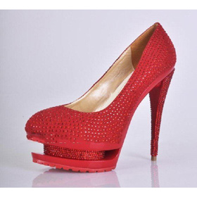 Fashion Red Rhinestone High Heels Wedding Shoes Heavybottomed Shoes