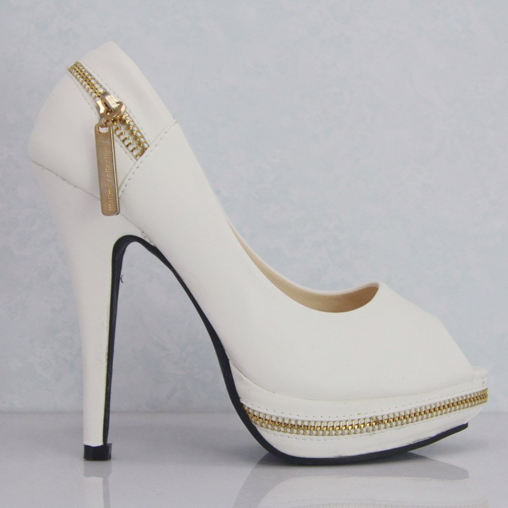 Women's Fish Head Waterproof Zipper High Heels Wedding Shoes