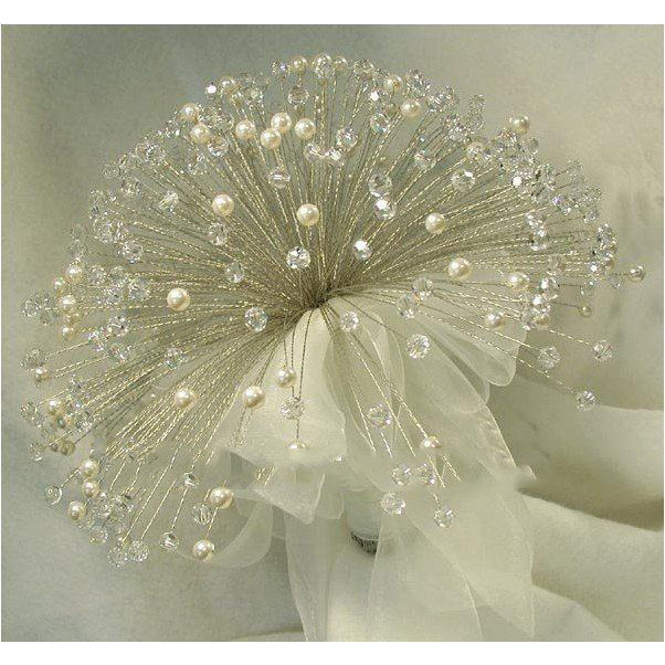 Free Shipping Crystal Wedding Bouquet, Feather Pearl Bouquet, Bridal Bouquet