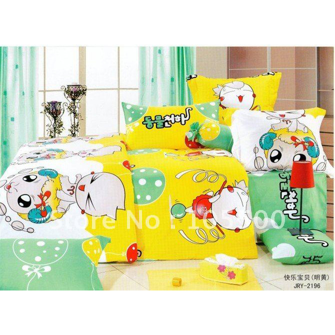 Free Shipping Fashion 100% Cotton Printing Bed Sheets 4pcs Bedding Set