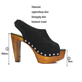Wood Heel Cow Leather High Heel Slingbacks Fashion Sandals Shoes