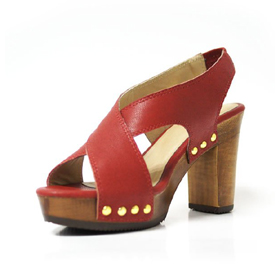 High Heel Wood Leather Sandals Shoes