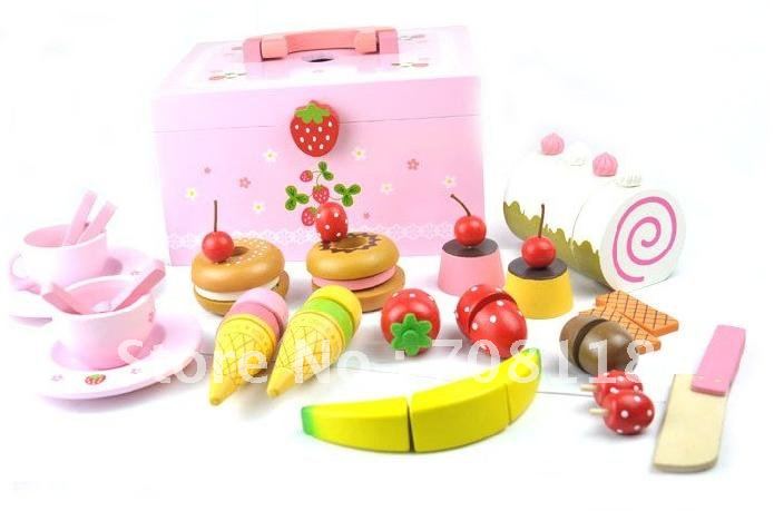 Color Boxed Kitchen Wooden Toys Wooden Afternoon Tea and Cut The Fun