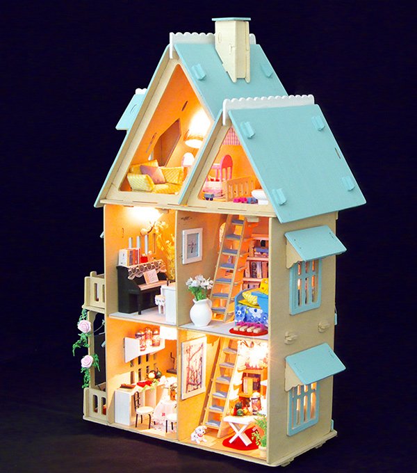 3D LED Light Wooden Warm Dollhouse Miniatures & Furnitures