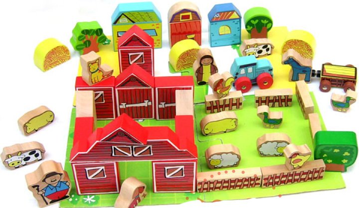 Farm Scene Blocks, DIY Children 's Wood Toys, Toy Brick, Wooden Blocks, Intellectual Toys