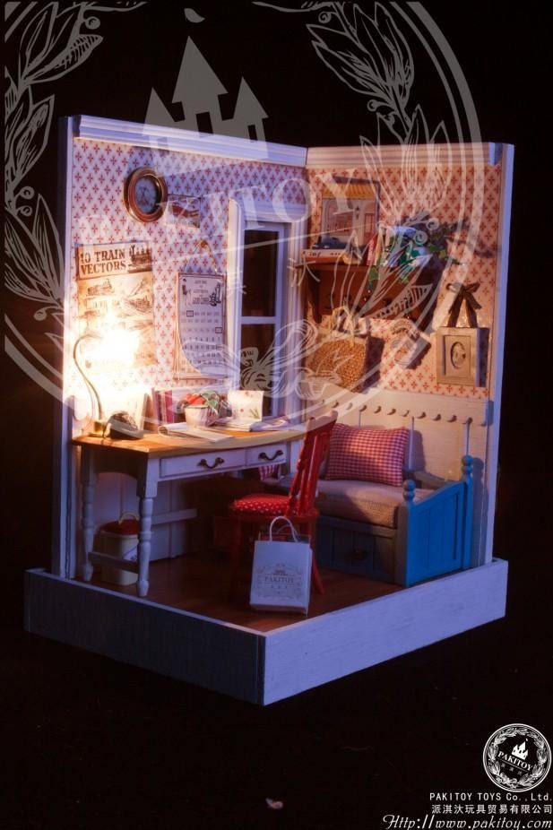 3D LED Dollhouse Miniatures Room & Furnitures Night Scene