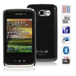 Quad Band Quad Cards with DVB-T Digital TV Analog TV FM Touch Screen Cell Phone(Black)