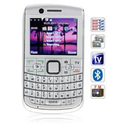 Quad Band Quad Cards With Analog TV QWERTY keyboard Cell Phone(White)