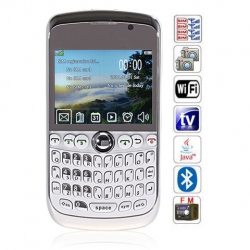 Quad Band Quad Cards with Wifi Analog TV Java QWERTY Keyboard Cell Phone(White)