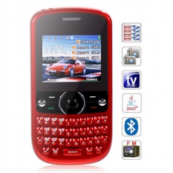 Quad Band Quad Cards With Analog TV Java QWERTY keyboard Cell Phone(Red)