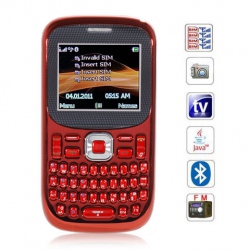 Quad Band Quad Cards with Analog TV Java QWERTY keyboard Cell Phone(Red)