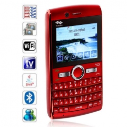 Quad Band Dual Cards Wifi Analog TV Java FM Bluetooth QWERTY Keyboard Cell Phone(Red)