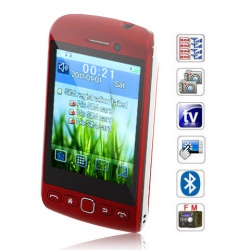 Quad Band Dual Cards with Analog TV FM Touch Screen Cell Phone(Red)