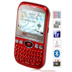 Quad Band Dual Cards With Analog TV Java QWERTY keyboard Cell Phone(Red with Black)