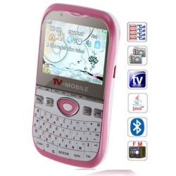 Quad Band Dual Cards With Analog TV Java QWERTY keyboard Cell Phone(Pink with White)