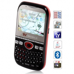 Quad Band Dual Cards With Analog TV Java QWERTY keyboard Cell Phone(Black with Red)