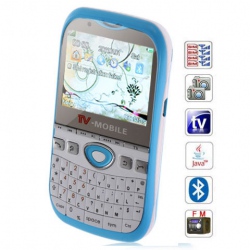 Quad Band Dual Cards With Analog TV Java QWERTY keyboard Cell Phone(Blue with White)