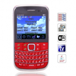 Quad Band Dual Cards with Wifi Analog TV Java QWERTY Keyboard Cell Phone(Red)